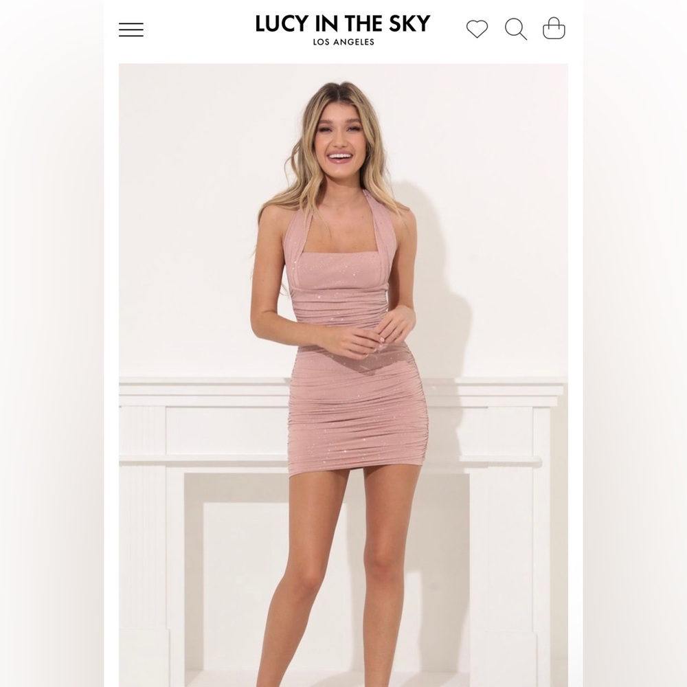 Virginia Ruched Bodycon Dress in Pink Shimmer Size S